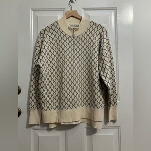 Cherie Collette-geometric half-zip sweater, beige/ tan